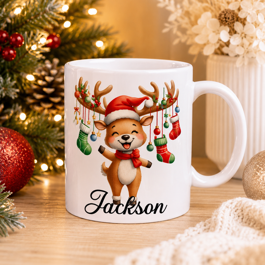 Stocking Antler Reindeer Personalised Christmas Mug