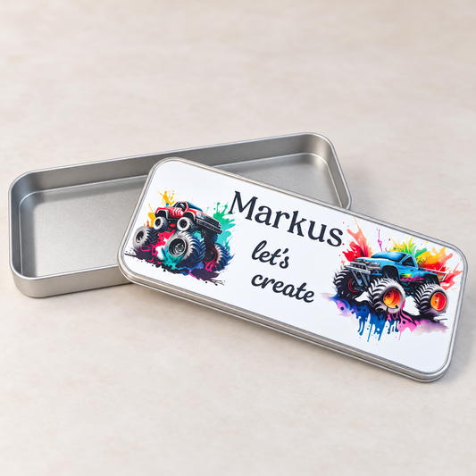 Personalised Kids Monster Truck Tin Pencil Case