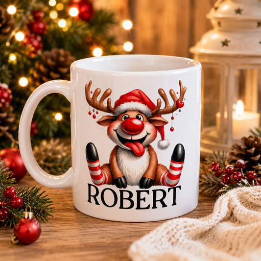 Silly Santa Reindeer Personalised Christmas Mug