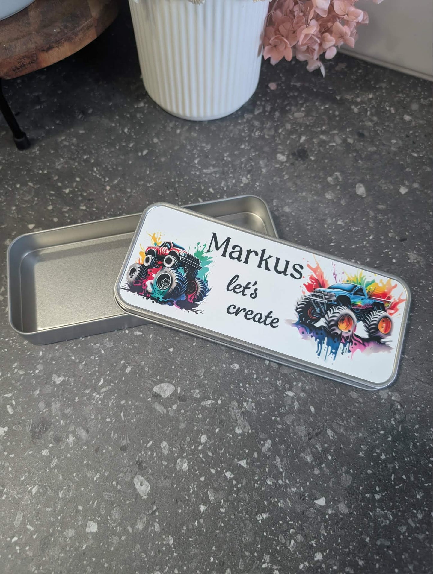 Personalised Kids Monster Truck Tin Pencil Case