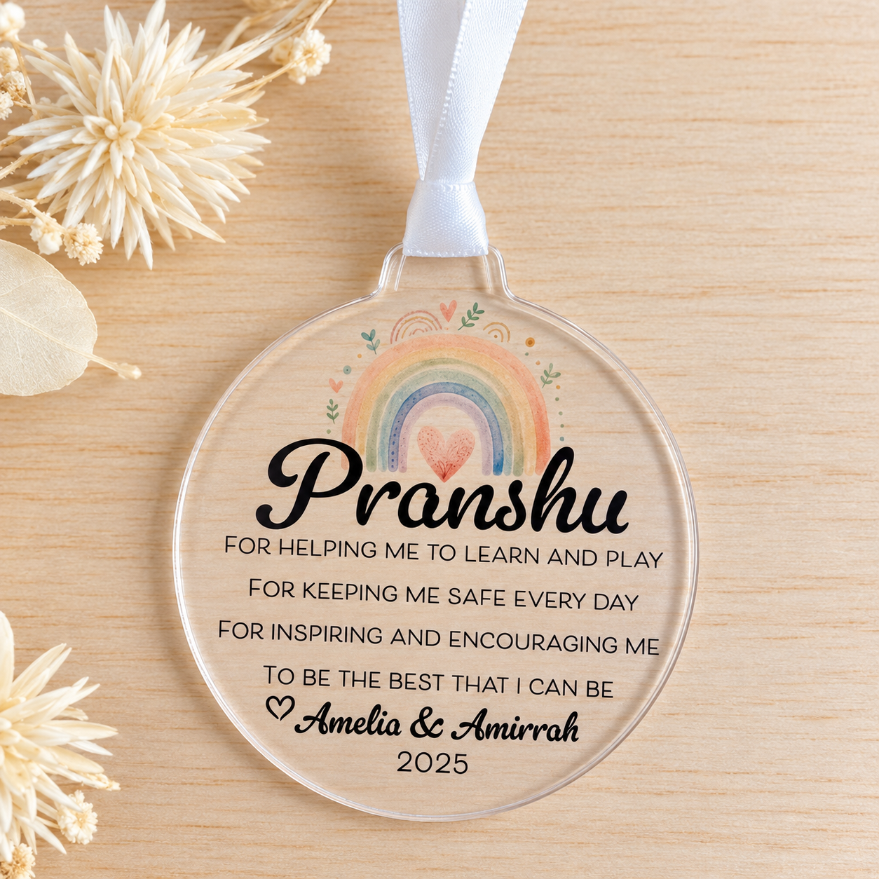 Personalised Rainbow Thank You Teacher Bauble