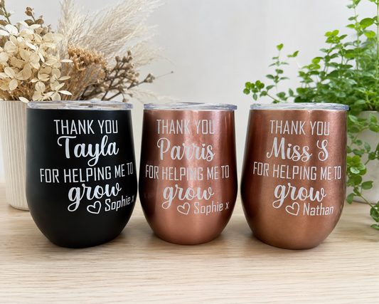 Thank You for Helping Me Grow – Personalised 350ml Teacher Tumbler