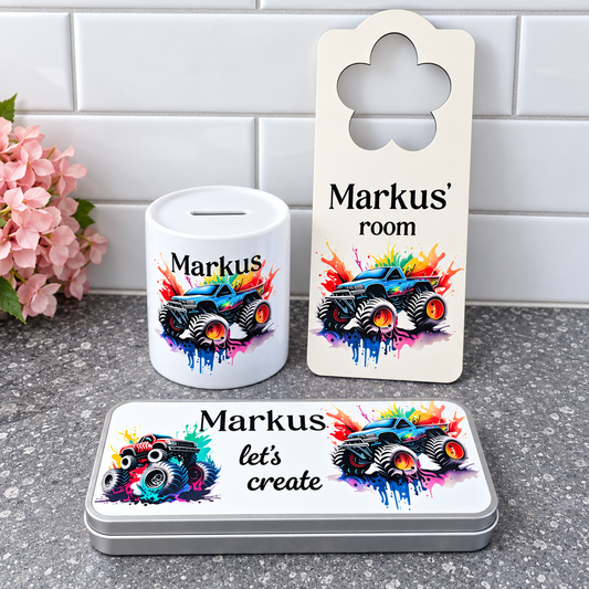 Personalised Kids Monster Truck Tin Pencil Case