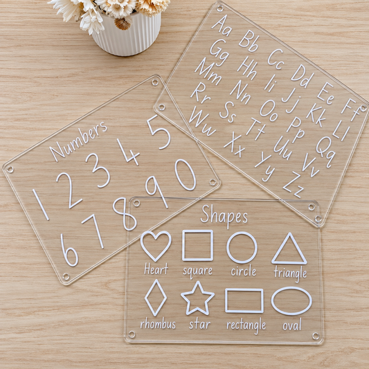 Reusable Learning Tracing Boards – ABC, Numbers & Shapes