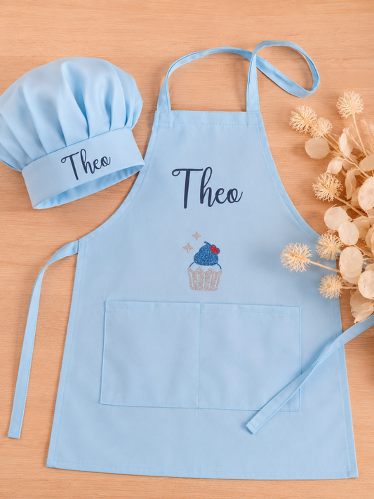 Personalised Kids Apron & Chef Hat Set – Cupcake Design