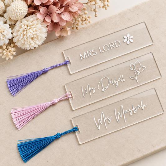 Personalised Name & Flower Acrylic Bookmark