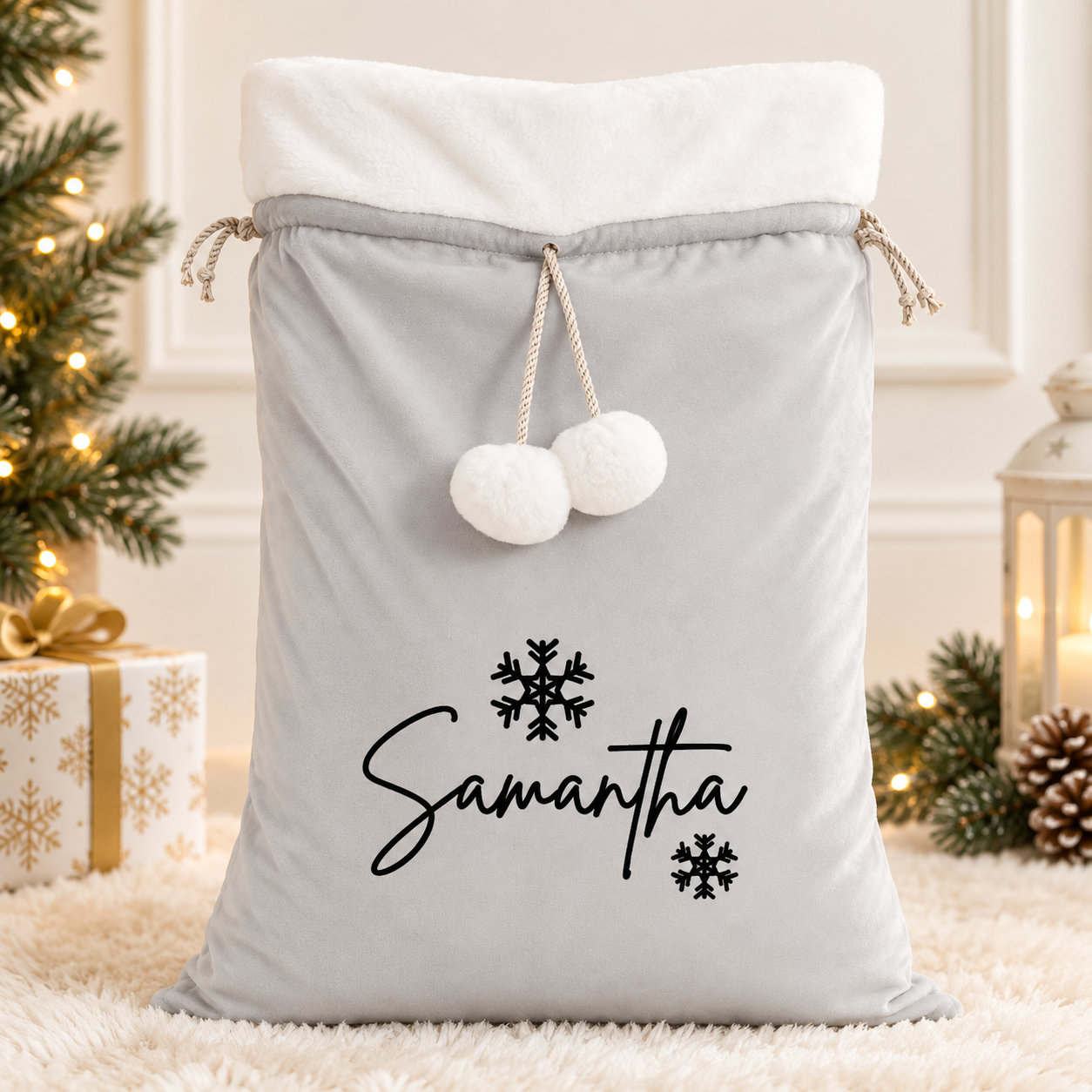 Personalised Plush Santa Sack – Snowflake Design