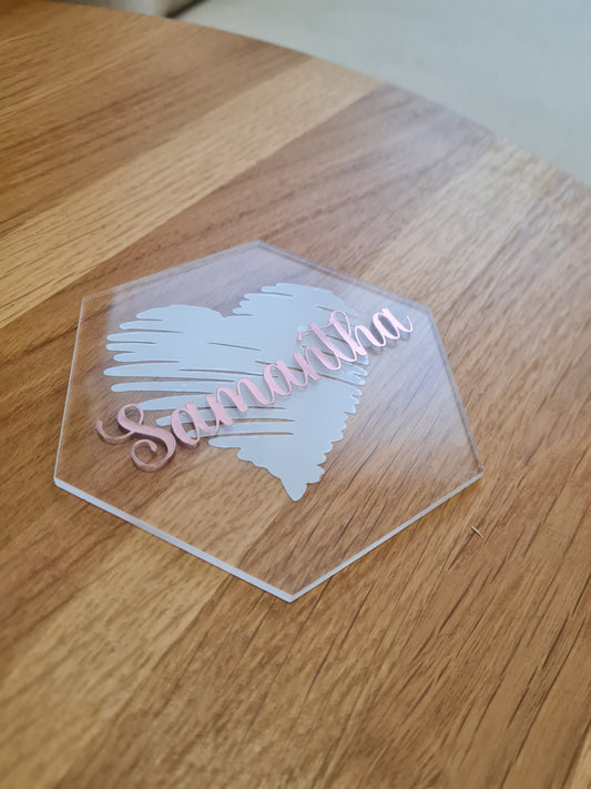 Hexagon Heart Place Cards/ Coasters / Favours