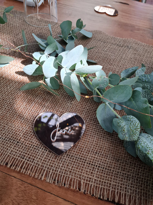 Personalised Rose Gold Heart Place Cards