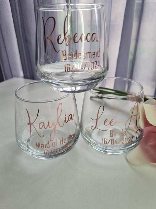 Bridal Party Stemless Glasses