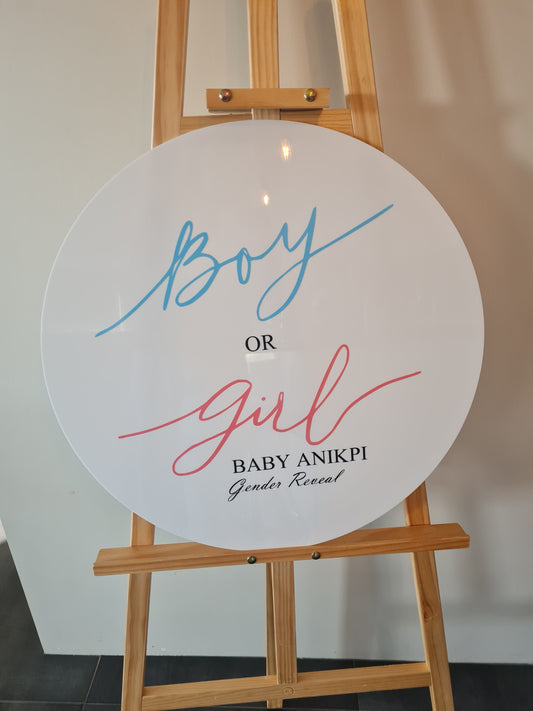 HIRE - Gender Reveal Round Sign 90cm