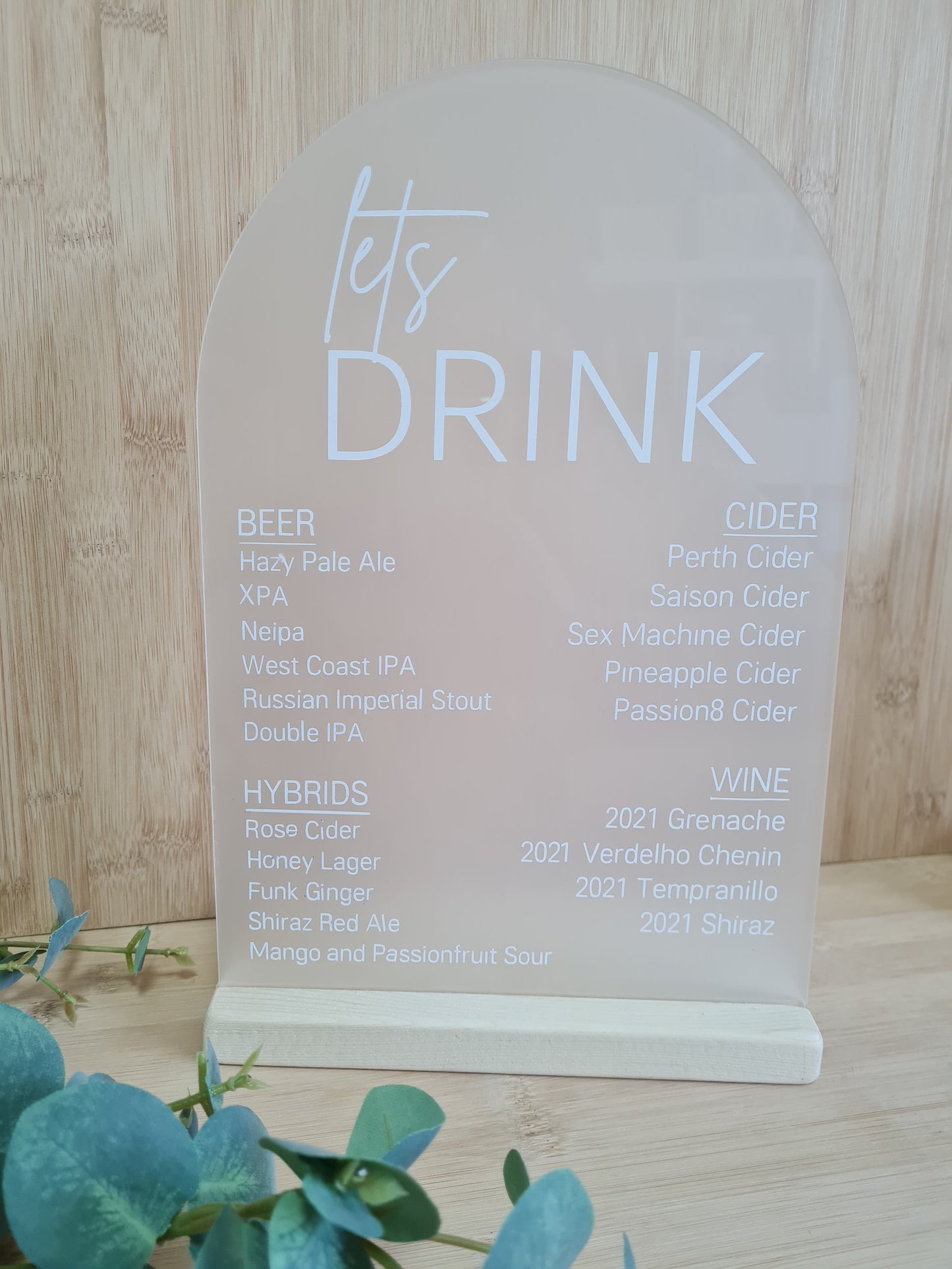 A4 Lets Drink - Drink List