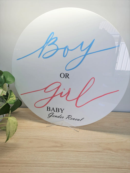 HIRE - Gender Reveal Round Sign 50cm
