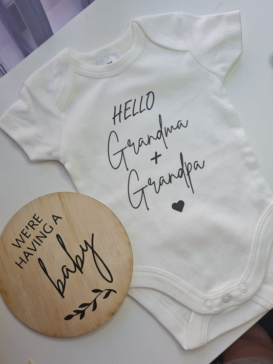 Hello Grandma + Grandpa Onesie
